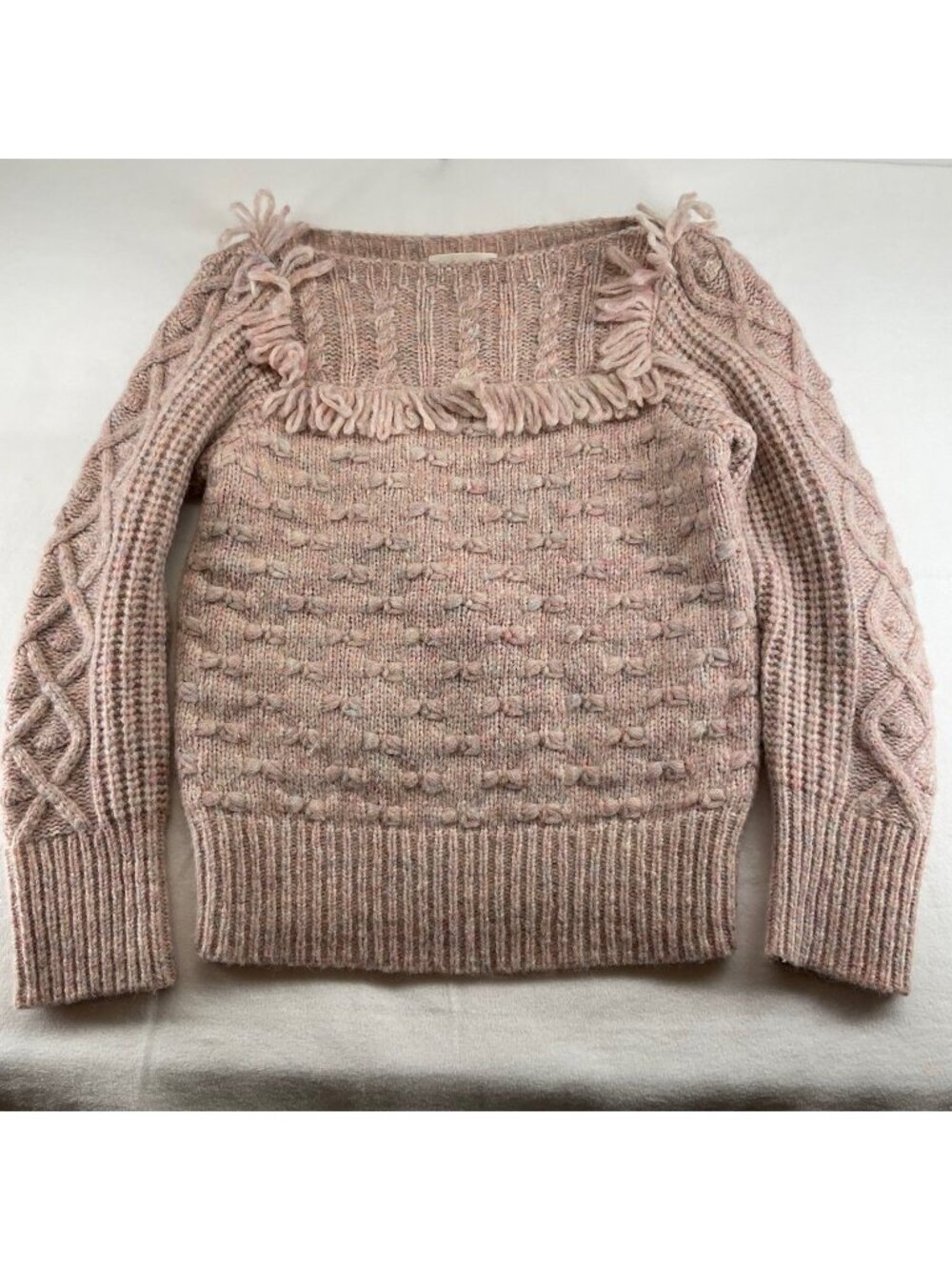 LoveShackFancy blush pink Kingston Sweater Speckled Cable Alpaca Pullover SZ S